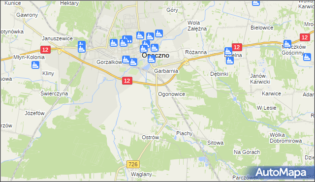 mapa Ogonowice gmina Opoczno, Ogonowice gmina Opoczno na mapie Targeo
