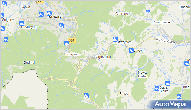 mapa Ogorzelec gmina Kamienna Góra, Ogorzelec gmina Kamienna Góra na mapie Targeo