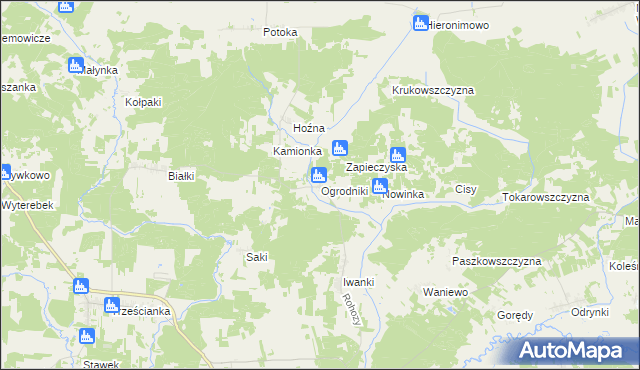 mapa Ogrodniki gmina Narew, Ogrodniki gmina Narew na mapie Targeo