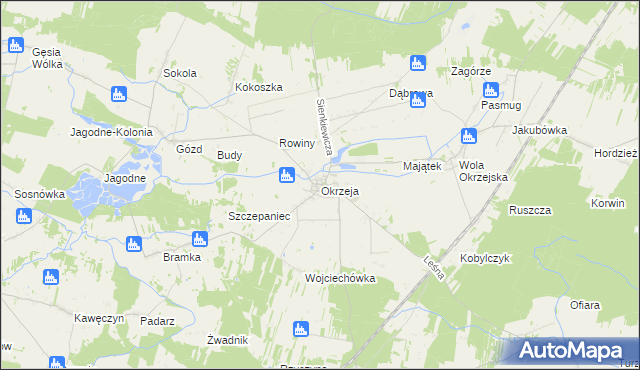 mapa Okrzeja, Okrzeja na mapie Targeo