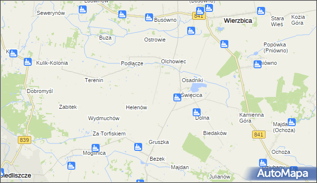 mapa Olchowiec-Kolonia gmina Wierzbica, Olchowiec-Kolonia gmina Wierzbica na mapie Targeo
