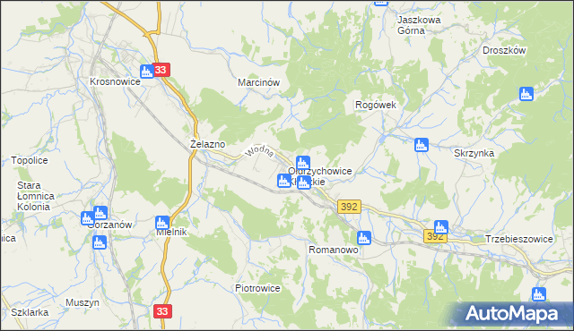 mapa Ołdrzychowice Kłodzkie, Ołdrzychowice Kłodzkie na mapie Targeo