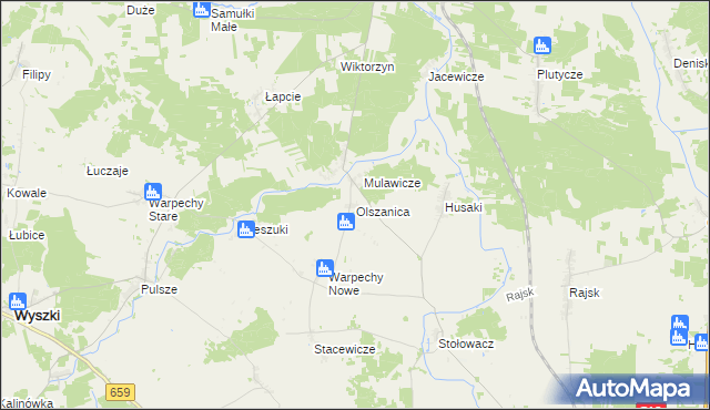 mapa Olszanica gmina Wyszki, Olszanica gmina Wyszki na mapie Targeo