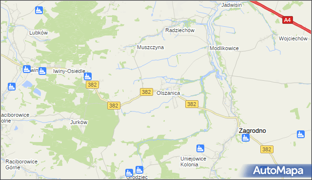 mapa Olszanica gmina Zagrodno, Olszanica gmina Zagrodno na mapie Targeo