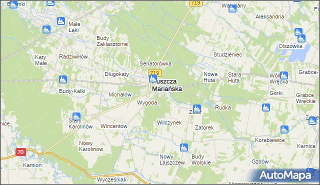 mapa Olszanka gmina Puszcza Mariańska, Olszanka gmina Puszcza Mariańska na mapie Targeo