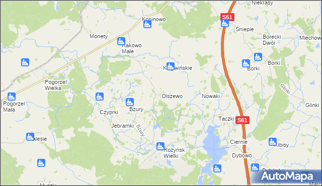 mapa Olszewo gmina Prostki, Olszewo gmina Prostki na mapie Targeo