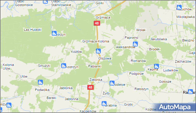 mapa Olszowa gmina Wyśmierzyce, Olszowa gmina Wyśmierzyce na mapie Targeo