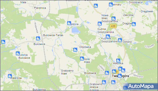mapa Olszówka gmina Twardogóra, Olszówka gmina Twardogóra na mapie Targeo