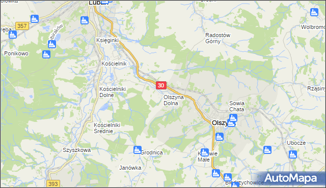 mapa Olszyna Dolna, Olszyna Dolna na mapie Targeo