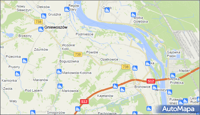 mapa Opatkowice gmina Puławy, Opatkowice gmina Puławy na mapie Targeo