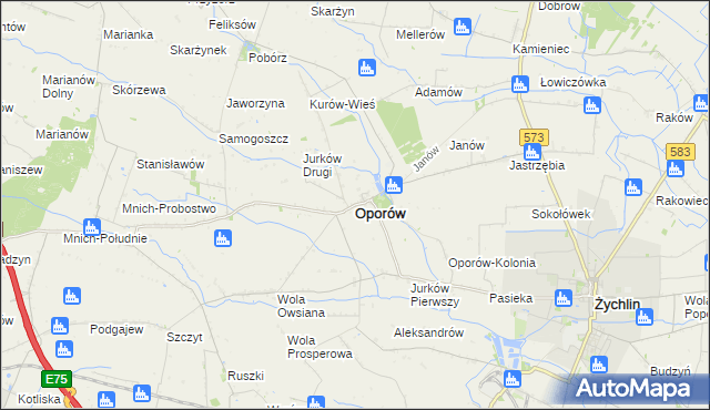 mapa Oporów powiat kutnowski, Oporów powiat kutnowski na mapie Targeo