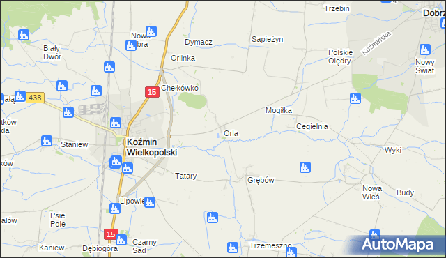 mapa Orla gmina Koźmin Wielkopolski, Orla gmina Koźmin Wielkopolski na mapie Targeo