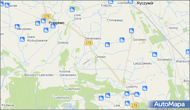 mapa Orłowo gmina Ryczywół, Orłowo gmina Ryczywół na mapie Targeo