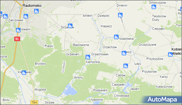 mapa Orzechówek gmina Kobiele Wielkie, Orzechówek gmina Kobiele Wielkie na mapie Targeo