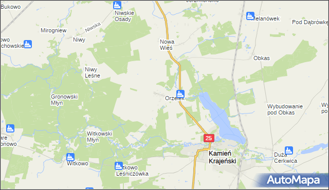 mapa Orzełek gmina Kamień Krajeński, Orzełek gmina Kamień Krajeński na mapie Targeo