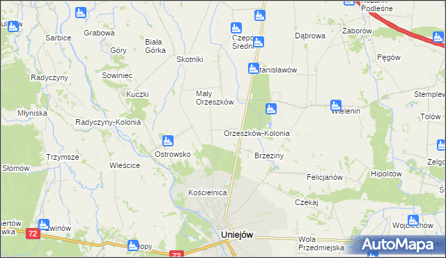 mapa Orzeszków-Kolonia, Orzeszków-Kolonia na mapie Targeo