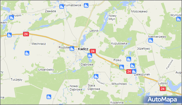 mapa Orzeszkowo gmina Kwilcz, Orzeszkowo gmina Kwilcz na mapie Targeo