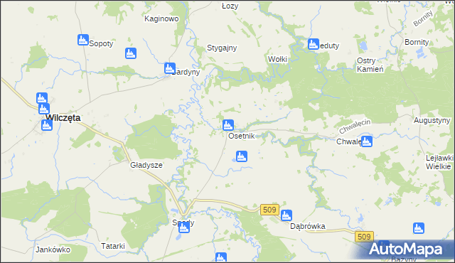 mapa Osetnik gmina Orneta, Osetnik gmina Orneta na mapie Targeo