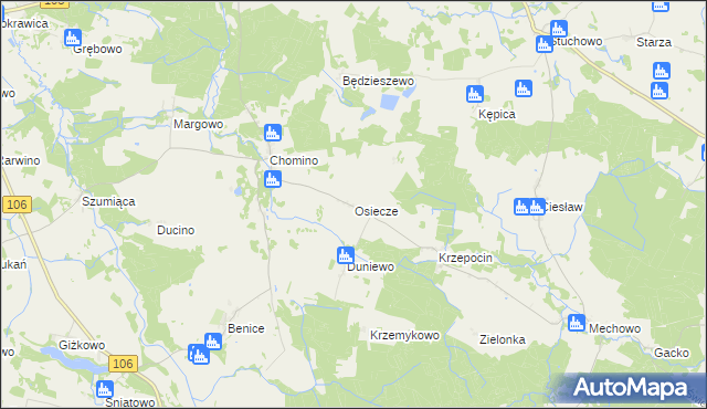 mapa Osiecze gmina Świerzno, Osiecze gmina Świerzno na mapie Targeo