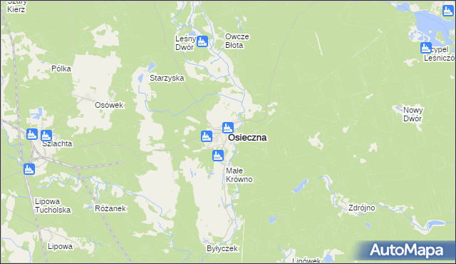 mapa Osieczna powiat starogardzki, Osieczna powiat starogardzki na mapie Targeo