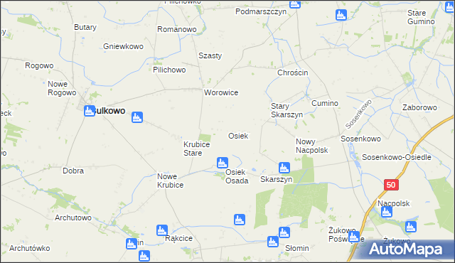 mapa Osiek gmina Bulkowo, Osiek gmina Bulkowo na mapie Targeo