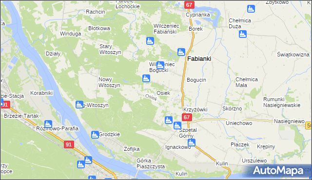mapa Osiek gmina Fabianki, Osiek gmina Fabianki na mapie Targeo