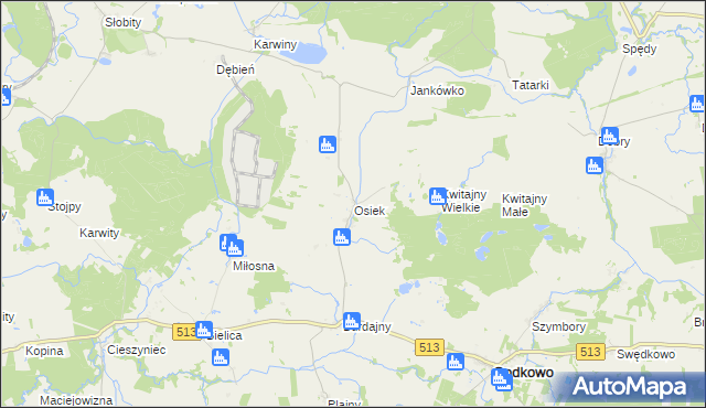 mapa Osiek gmina Godkowo, Osiek gmina Godkowo na mapie Targeo