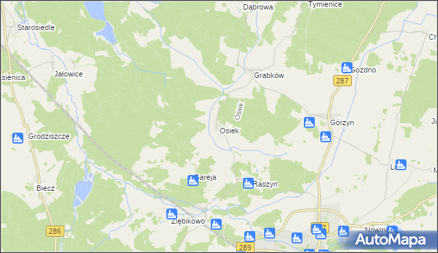 mapa Osiek gmina Lubsko, Osiek gmina Lubsko na mapie Targeo
