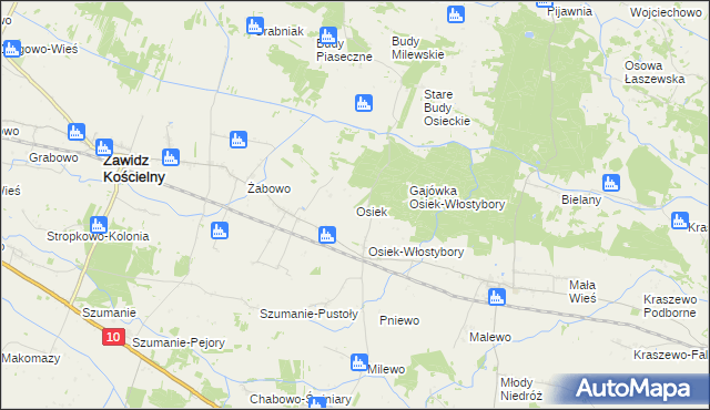 mapa Osiek gmina Zawidz, Osiek gmina Zawidz na mapie Targeo