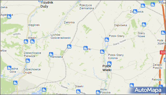 mapa Osinki gmina Potok Wielki, Osinki gmina Potok Wielki na mapie Targeo