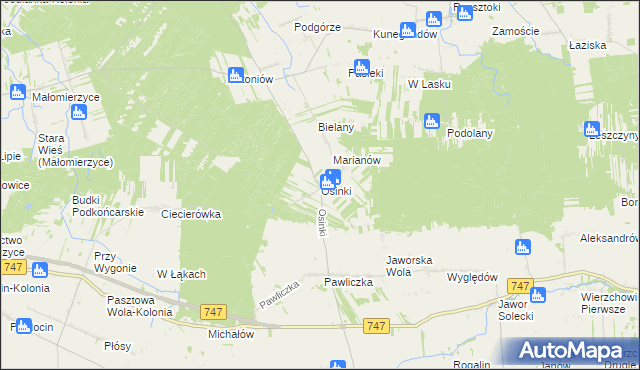 mapa Osinki gmina Rzeczniów, Osinki gmina Rzeczniów na mapie Targeo