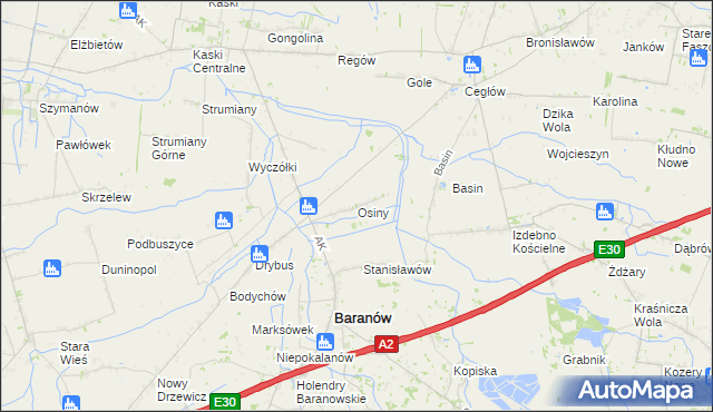 mapa Osiny gmina Baranów, Osiny gmina Baranów na mapie Targeo