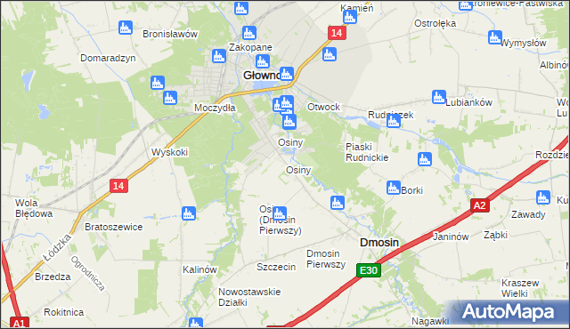 mapa Osiny gmina Dmosin, Osiny gmina Dmosin na mapie Targeo