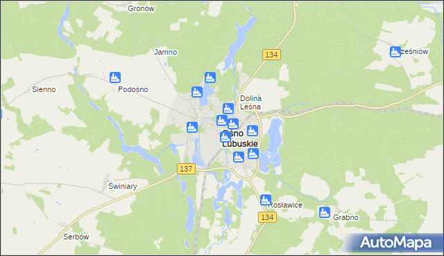 mapa Ośno Lubuskie, Ośno Lubuskie na mapie Targeo
