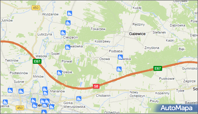 mapa Osowa gmina Galewice, Osowa gmina Galewice na mapie Targeo