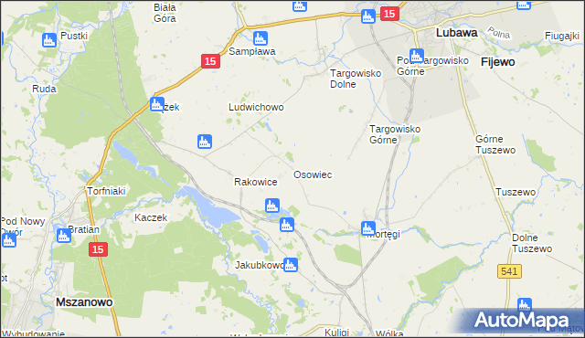 mapa Osowiec gmina Lubawa, Osowiec gmina Lubawa na mapie Targeo