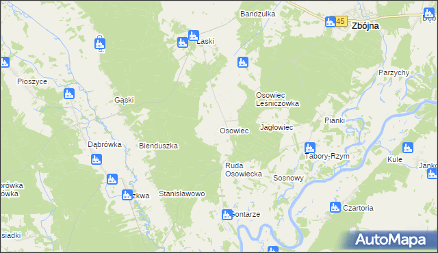 mapa Osowiec gmina Zbójna, Osowiec gmina Zbójna na mapie Targeo