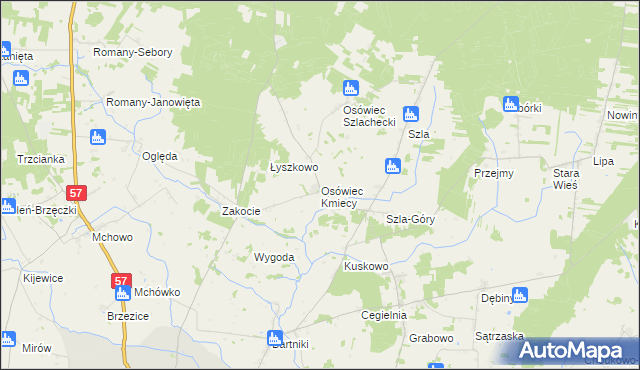 mapa Osówiec Kmiecy, Osówiec Kmiecy na mapie Targeo