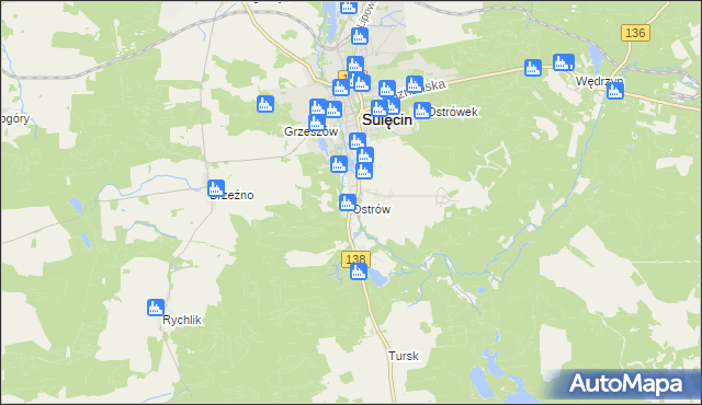 mapa Ostrów gmina Sulęcin, Ostrów gmina Sulęcin na mapie Targeo