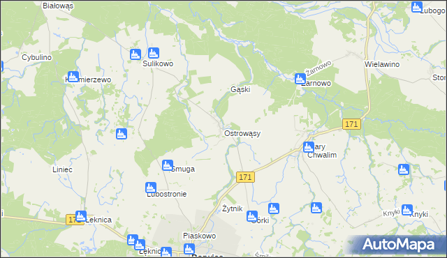 mapa Ostrowąsy gmina Barwice, Ostrowąsy gmina Barwice na mapie Targeo