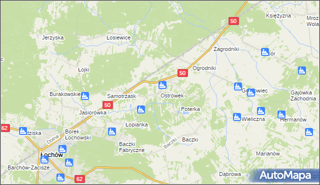 mapa Ostrówek gmina Łochów, Ostrówek gmina Łochów na mapie Targeo