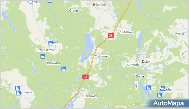 mapa Ostrowiec gmina Dębno, Ostrowiec gmina Dębno na mapie Targeo