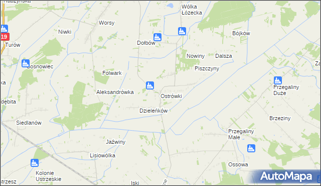 mapa Ostrówki gmina Wohyń, Ostrówki gmina Wohyń na mapie Targeo
