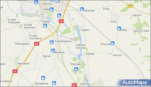 mapa Ostrowo Krzyckie, Ostrowo Krzyckie na mapie Targeo