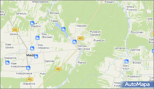 mapa Ostrowy nad Okszą, Ostrowy nad Okszą na mapie Targeo