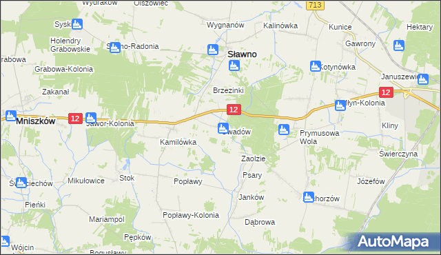 mapa Owadów gmina Sławno, Owadów gmina Sławno na mapie Targeo