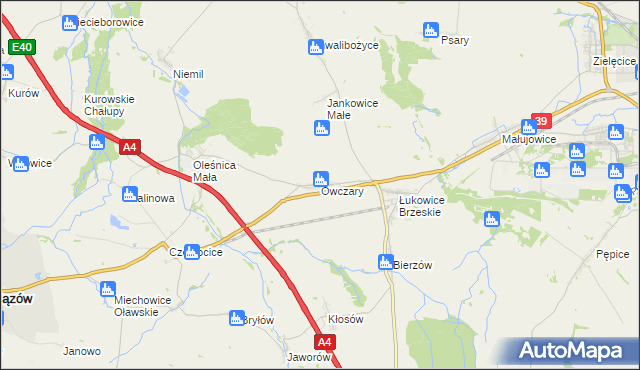 mapa Owczary gmina Oława, Owczary gmina Oława na mapie Targeo