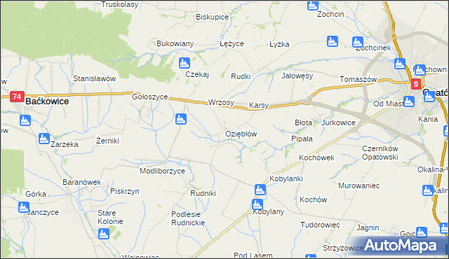 mapa Oziębłów, Oziębłów na mapie Targeo