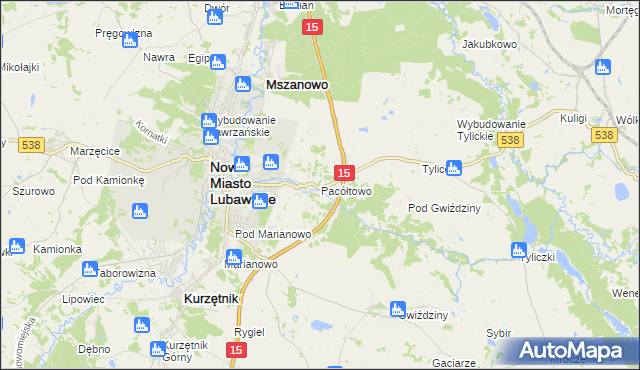 mapa Pacółtowo gmina Nowe Miasto Lubawskie, Pacółtowo gmina Nowe Miasto Lubawskie na mapie Targeo