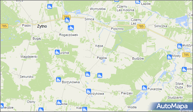 mapa Pągów gmina Żytno, Pągów gmina Żytno na mapie Targeo